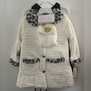 NWT Little Lass 3 Pc 2T Faux Fur Coat Tulle Dress & Purse Pageant Wedding Church